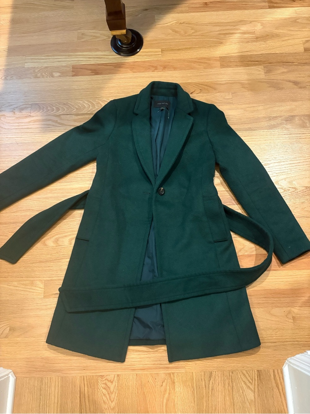 Ann Taylor Green Belted Wool Blend Coat Sz XS